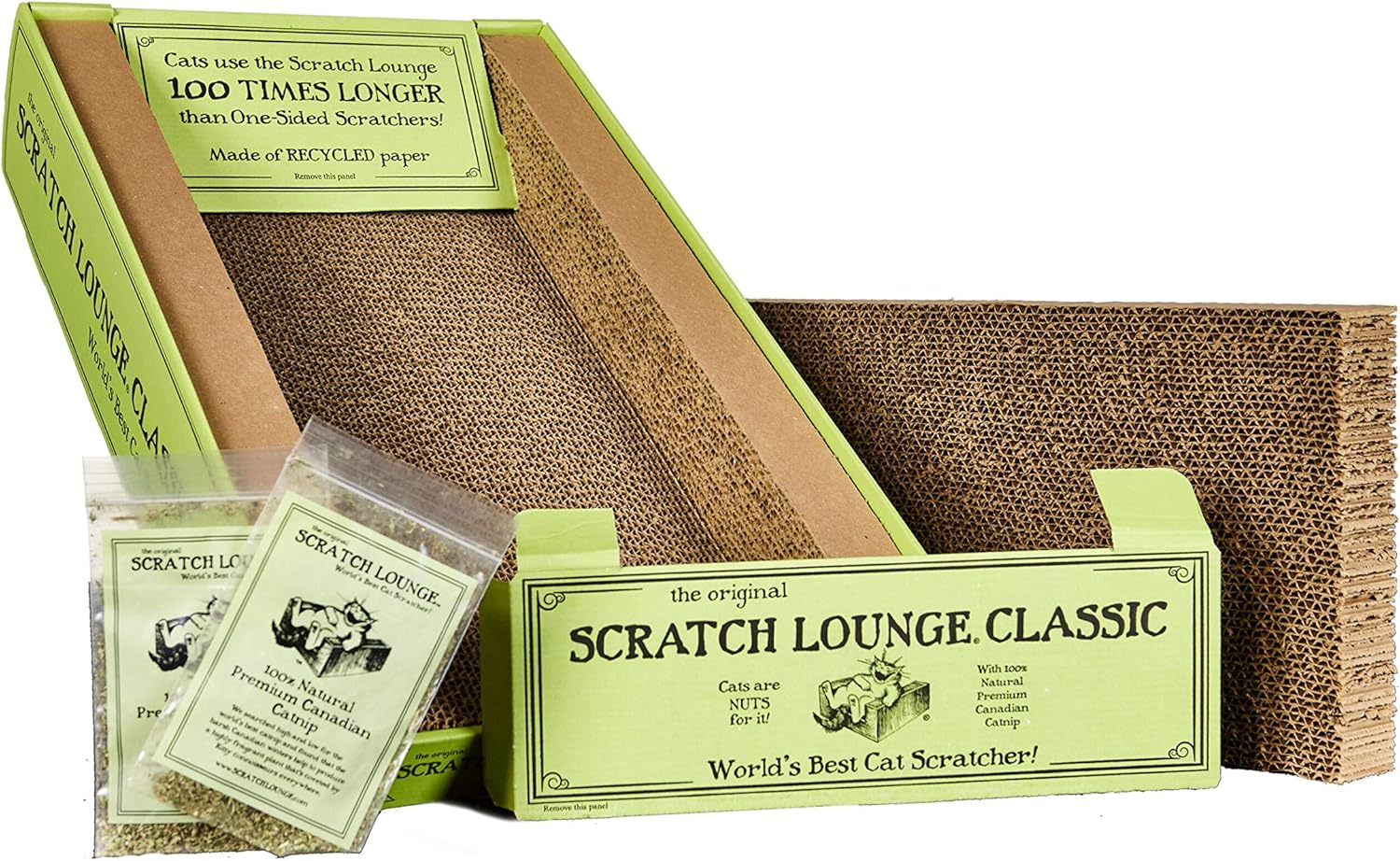 Reversible Cardboard Cat Scratcher with Floor Refill and Catnip