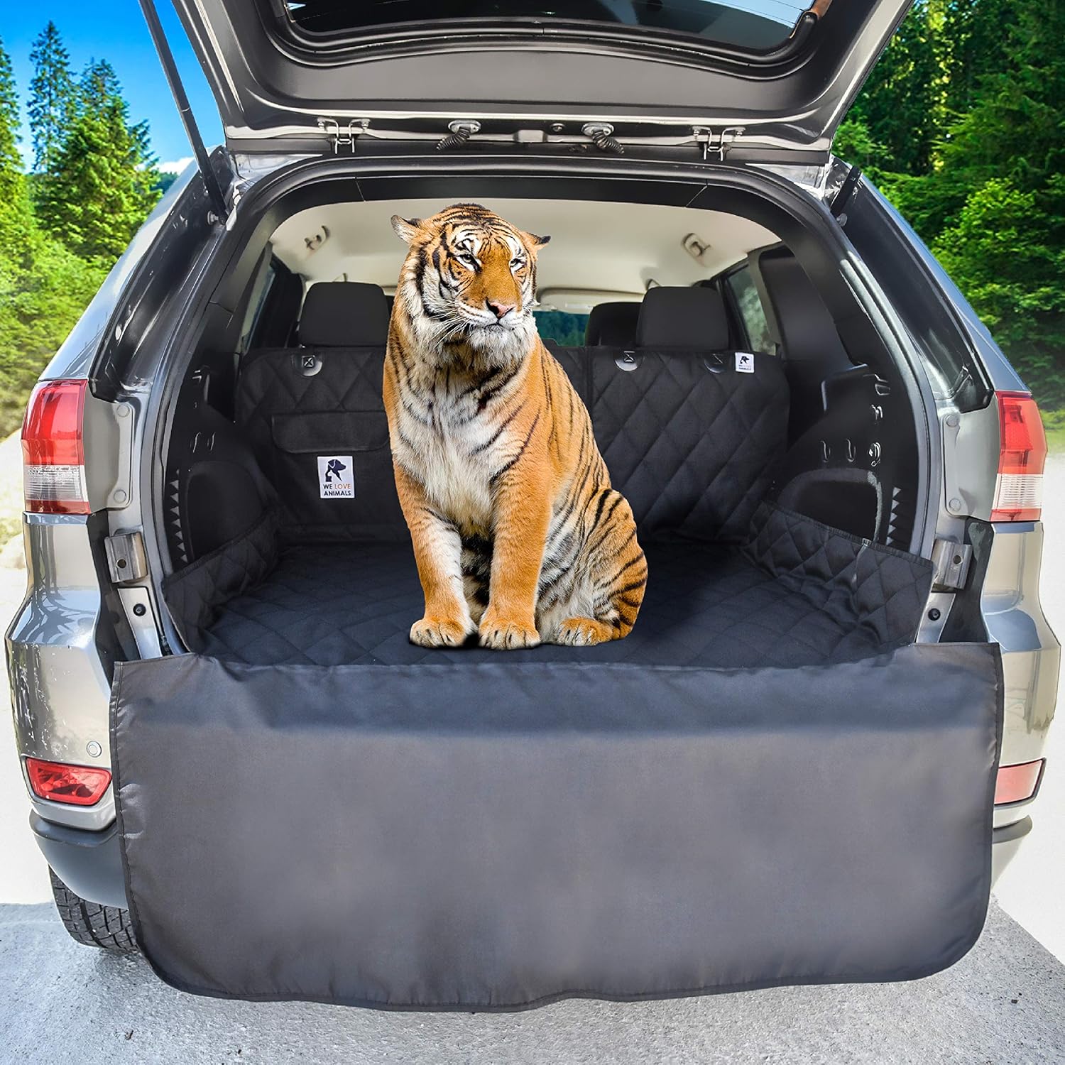 SUV cargo liner for dogs, dog car seat cover for back seat, nonslip trunk mat, waterproof car seat protector for dogs, durable cargo cover with bumper flap, dog accessories, easy to install & clean