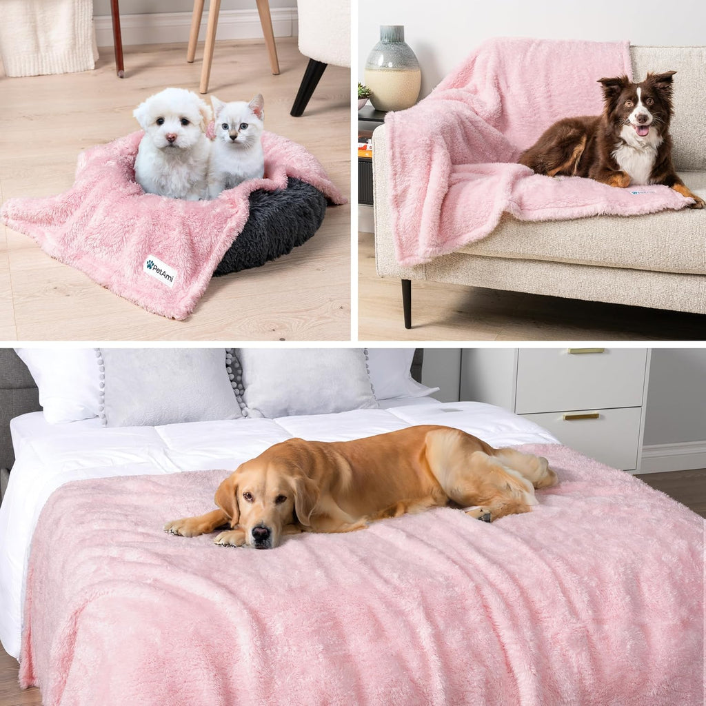 Fluffy Waterproof Dog Blanket for Couch and Bed, Reversible Sherpa Pet Throw, Pee Proof Furniture Protector Sofa Cover, Washable Cat Blanket for Small Medium Dogs and Cats (Pink Blush, 24x32) - view 7
