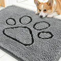 Dog Door Mat for Muddy Paws 30x20, Paw Print Design Chenille Mud Mat | Grey, Super Absorbent, Traps Moisture and Dirt, Non-Slip Washable Doormat, Quick-Drying Indoor Entryway Floor Carpet for Dogs