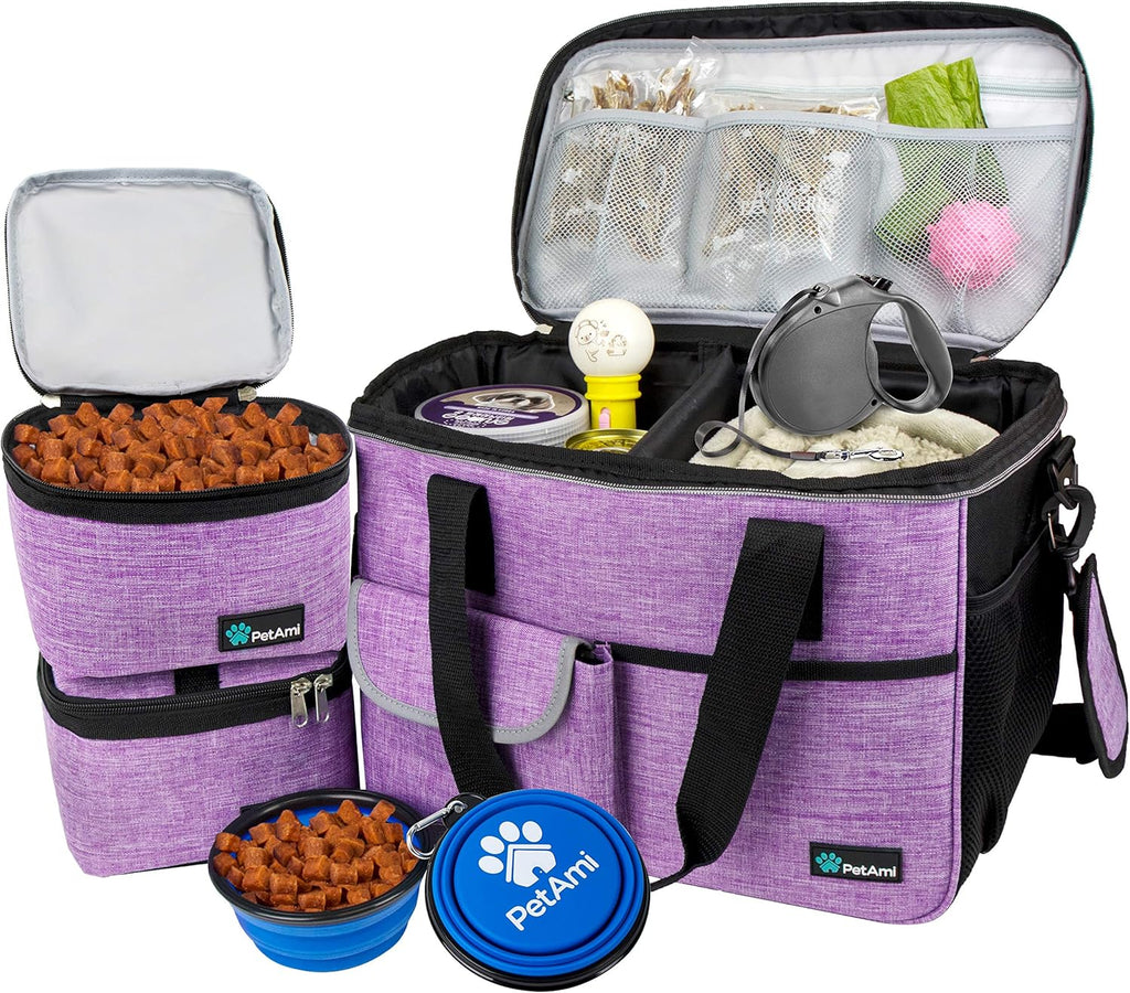 Dog Travel Bag Organizer, Pet Supplies Diaper Tote, Teal Blue Medium | Pet Travel Kit with 2 Food Containers & 2 Collapsible Dog Bowls, Luggage Sleeve, Weekend Getaway Road Trip Camping Essentials - view 8