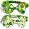 2 pack St. Patrick's cat collar with bow tie and bell, kitty kitten breakaway lucky Irish shamrock collar for girls and boys male female cats (the lucky one)