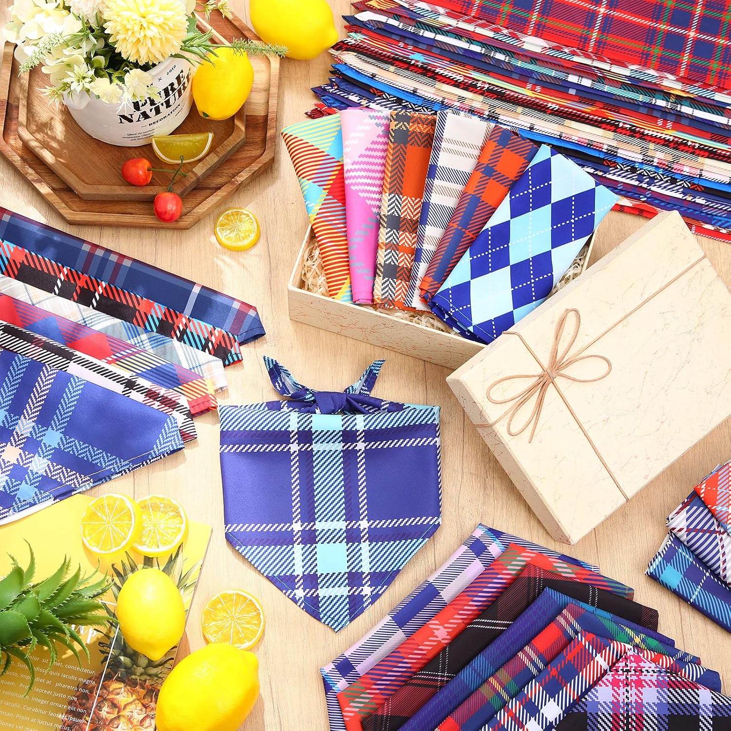 180 Pcs Plaid Dog Bandanas Bulk, Plaid Colorful Triangle Dog Scarf Bibs Adjustable Pet Kerchiefs for Medium Large Dogs Cats, Spring Summer Grooming Costume Party Accessories Decor - view 4