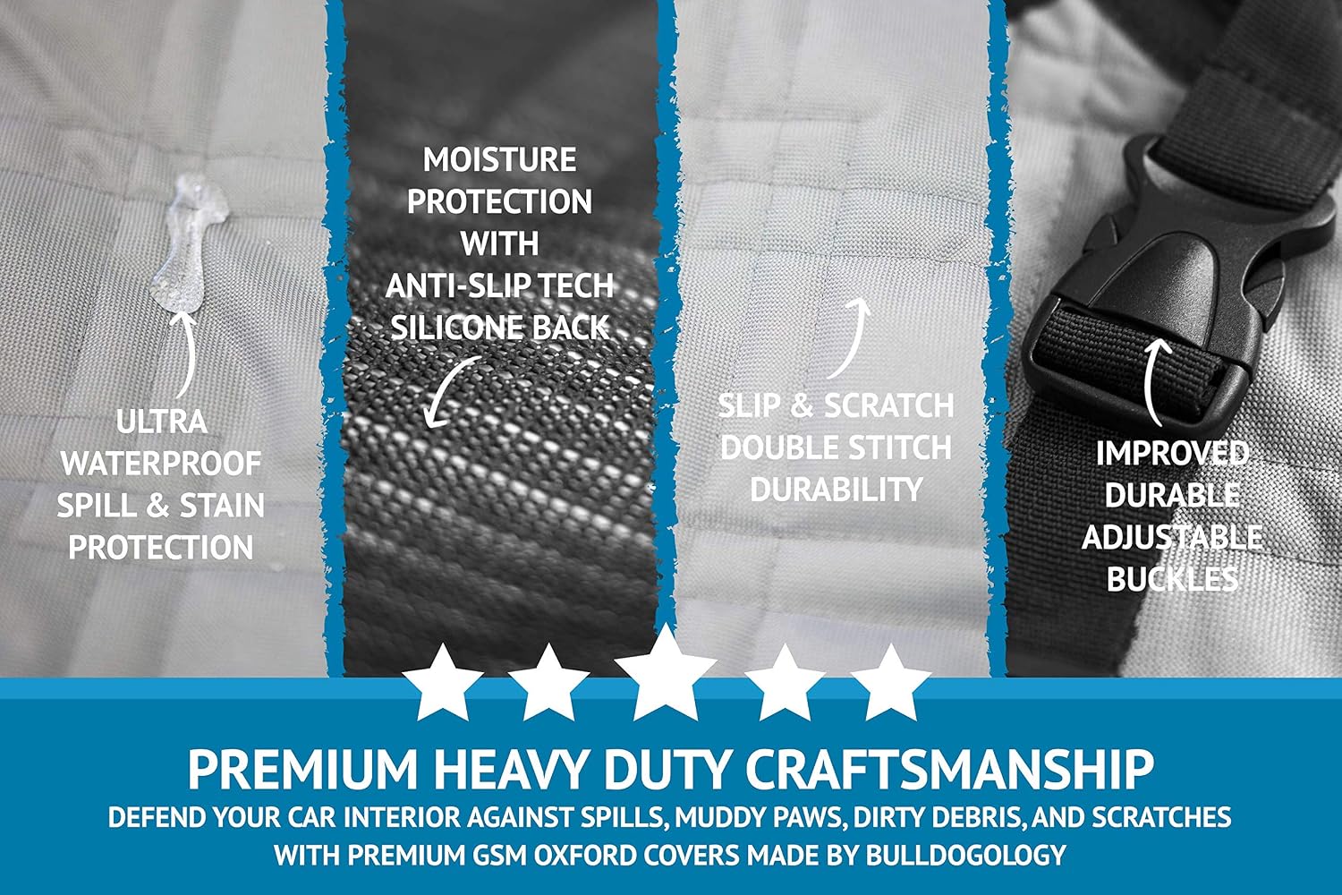 Dog car seat cover waterproof heavy duty bench dog hammock backseat protector from hair, muddy paws, scratches - pet car seat cover for cars trucks SUVs (large, grey) - view 4