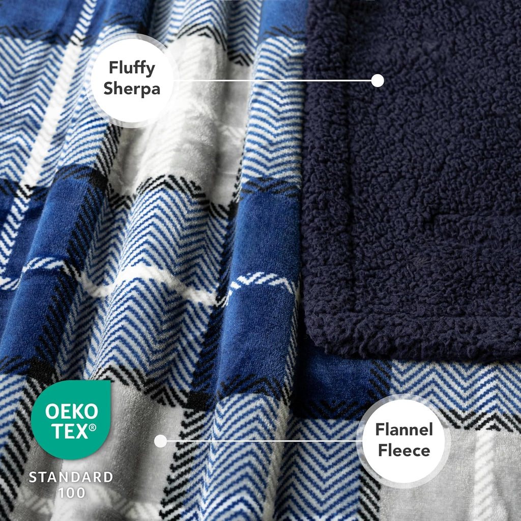 Dog Blanket for Small Medium Dogs and Cats, Soft Sherpa Fleece Pet Blanket Throw Puppies Kittens, Reversible Plush Couch Cover Protector Sofa Bed Crate, Machine Washable, 60x40, Plaid Navy Blue - view 2