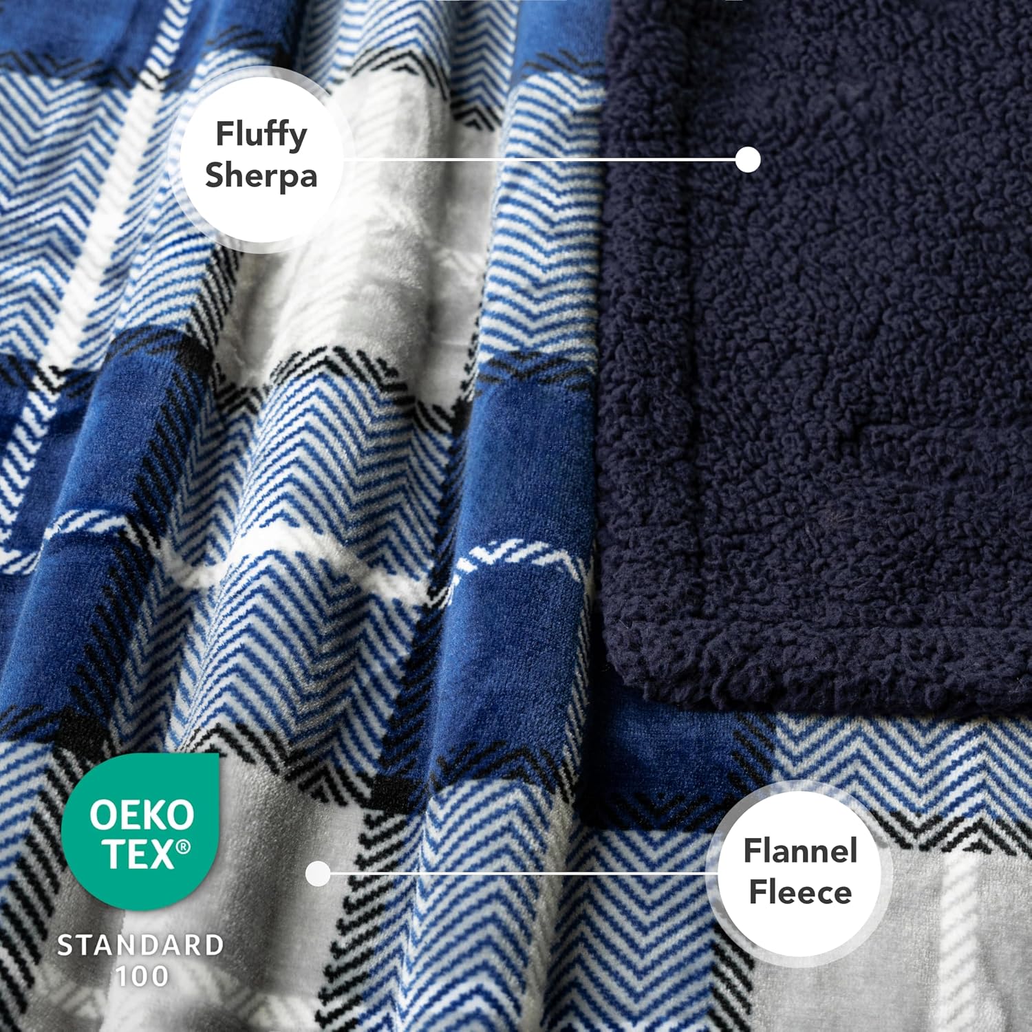 Dog Blanket for Small Medium Dogs and Cats, Soft Sherpa Fleece Pet Blanket Throw Puppies Kittens, Reversible Plush Couch Cover Protector Sofa Bed Crate, Machine Washable, 60x40, Plaid Navy Blue - view 2