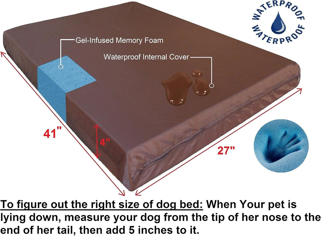 Orthopedic dog bed with memory foam for medium large pet, waterproof liner, washable microsuede gray cover, 41x27x4 inch (fit 42x28 crate) - view 3