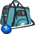 Airline Approved Pet Carrier for Cats & Small Dogs, Soft Sided TSA Travel Carrier Bag Sherpa Bed, Breathable Mesh Ventilation, Collapsible Bowl, Fit Under Seat, Up to 18 lbs, Large Heather Blue