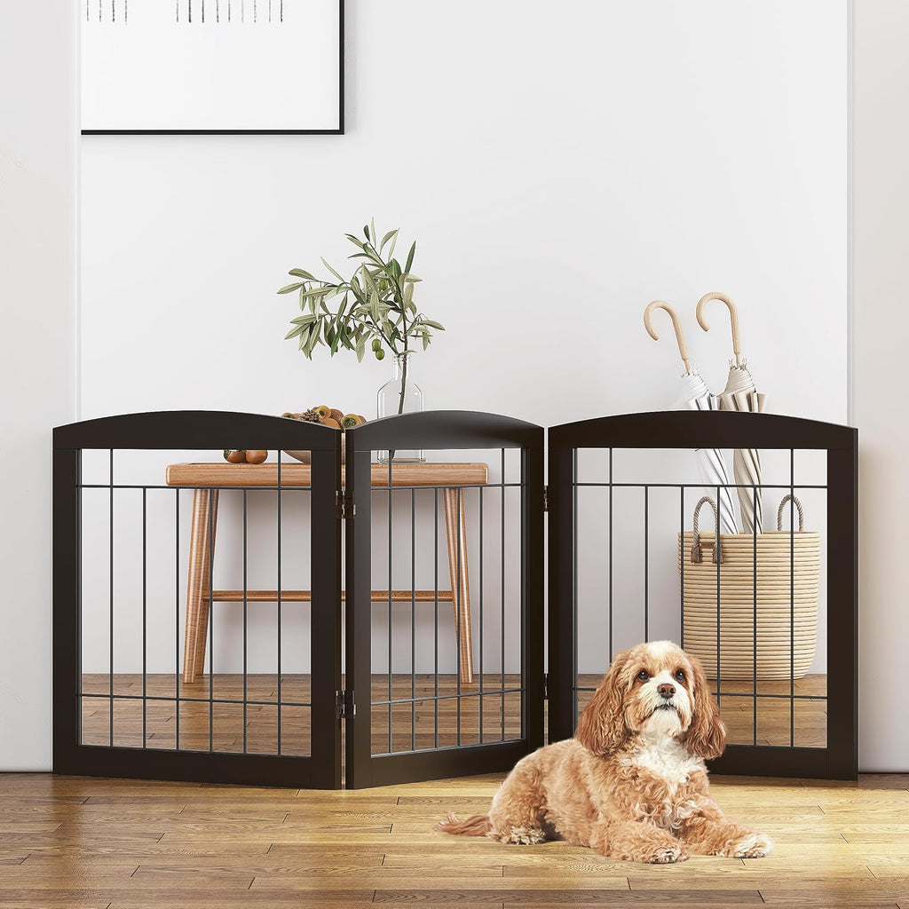 Free Standing Dog Gates for Doorway, Stair, Indoor, Foldable, 24" H | Wooden Small Puppy Pet Gate, Step Over Fence for the House, 60" Wide, Front Door, Kitchen, Living Room, 3 Panels,White - view 4
