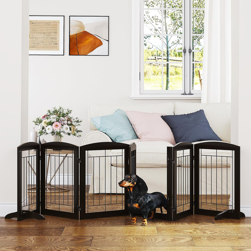 Free Standing Dog Gates for Doorway, Stair, Indoor, Foldable, 24" H | Wooden Small Puppy Pet Gate, Step Over Fence for the House, 60" Wide, Front Door, Kitchen, Living Room, 3 Panels,White - view 7