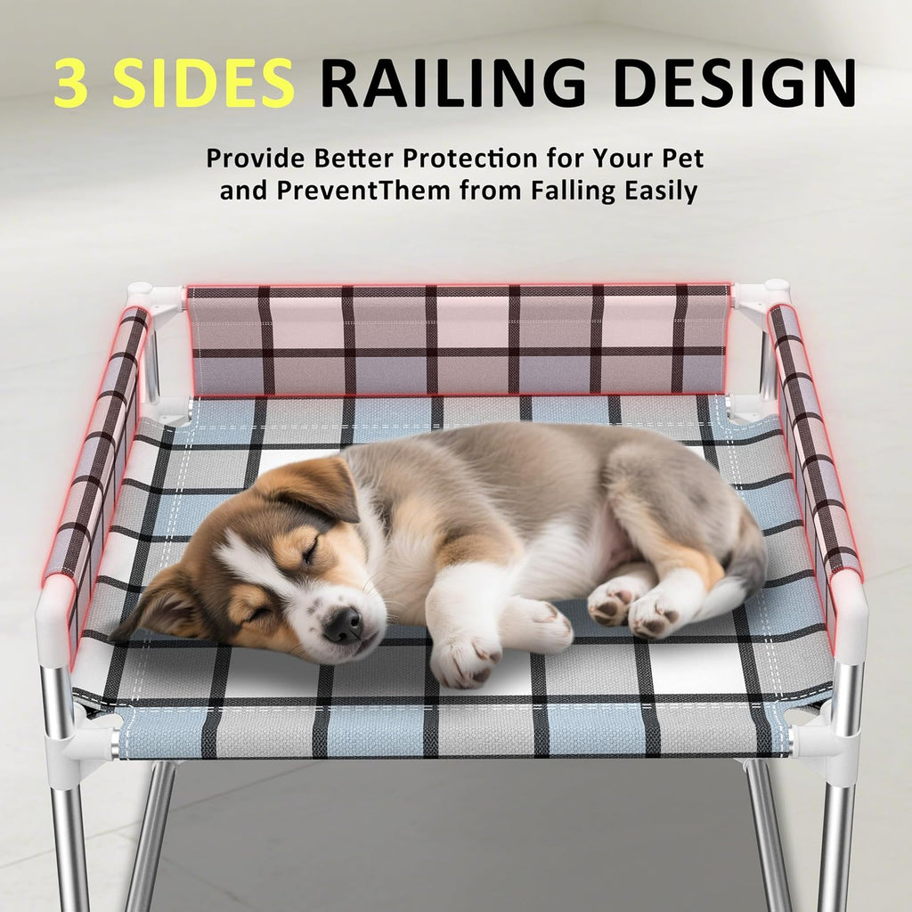 Bedside Cosleeper Dog Bed with Guardrail, 3-Fence Height Elevated Bed Dog | Extension Attached to Human Bed for Medium Dog Cat, Stainless Steel Window Perch Lounge Elevated Sleeper Hammock Furniture - view 4