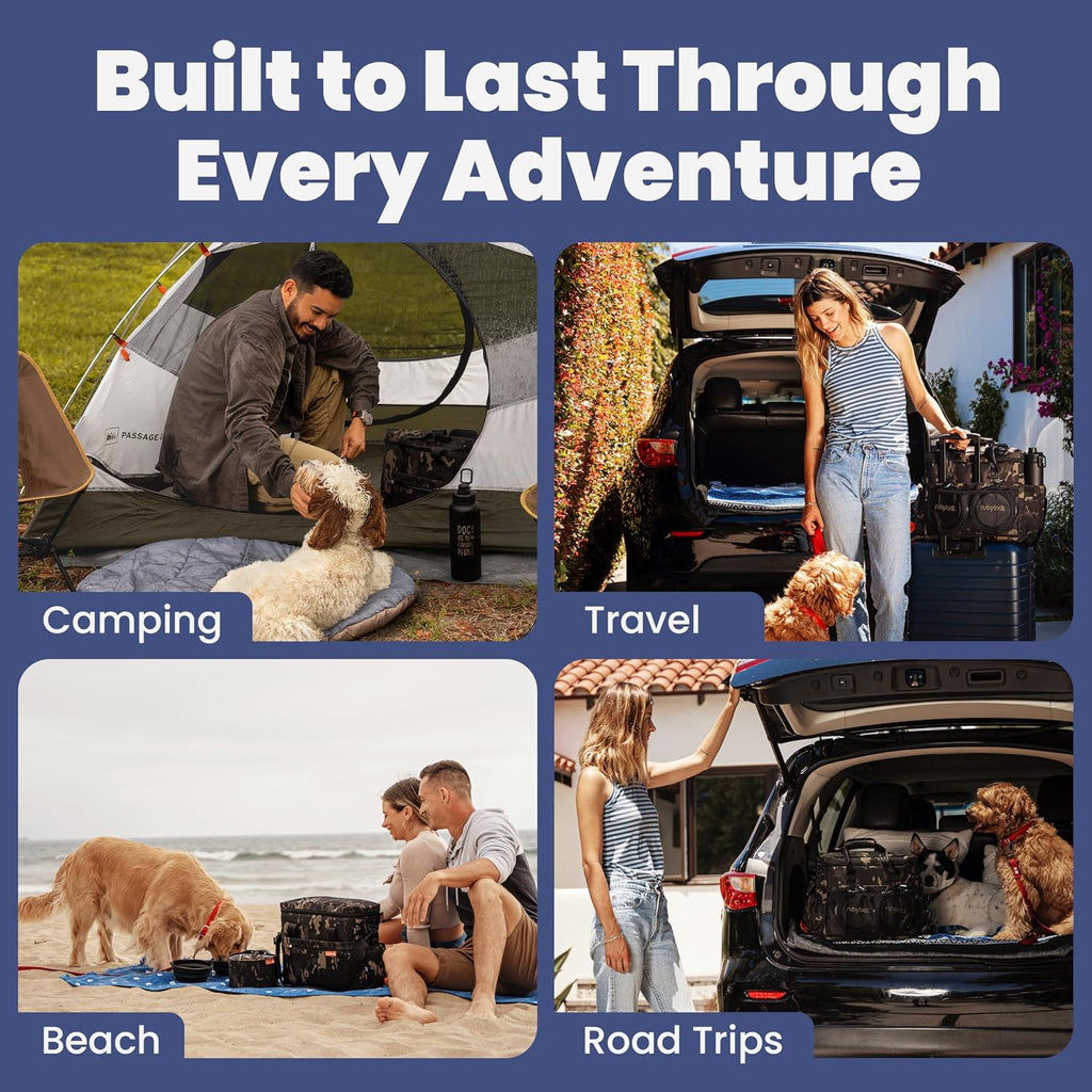 Dog travel bag for supplies with travel bowls | 2 BPA-free collapsible bowls, 2 pet food containers, TSA-ready, road trips, camping, weekend getaways, doggy gift, camo - view 4