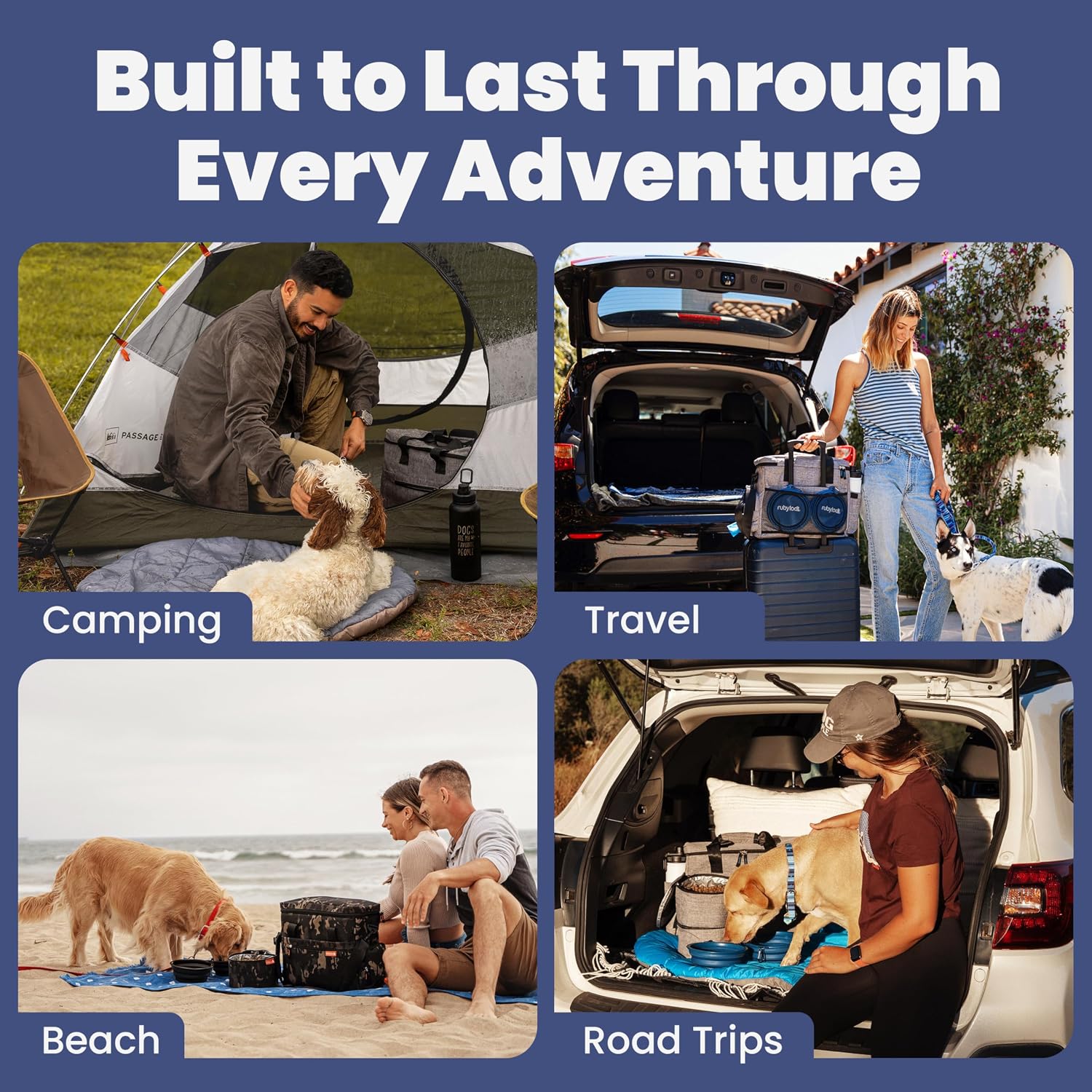 Dog travel bag for supplies with travel bowls | 2 BPA-free collapsible bowls, 2 pet food containers, TSA-ready, road trips, camping, weekend getaways, paw print - view 4
