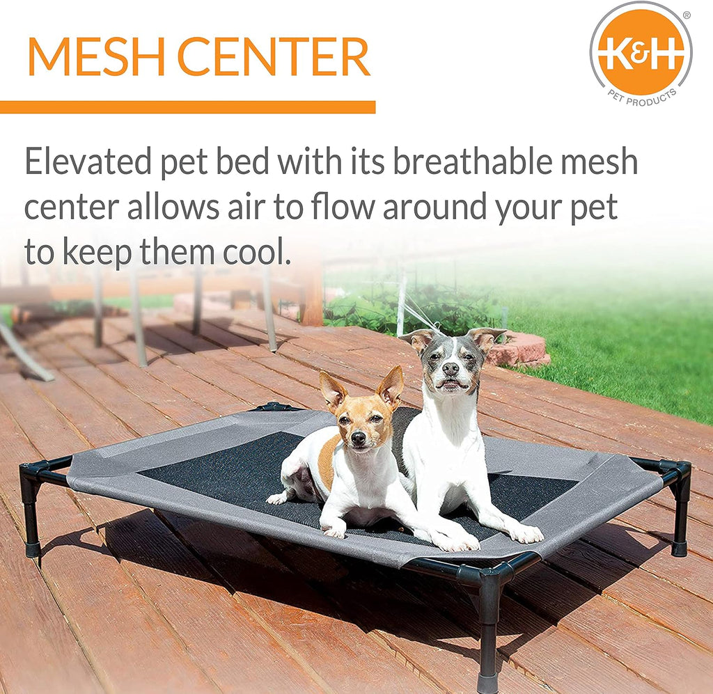 Outdoor elevated dog bed - cooling raised dog bed for small & medium pets, breathable mesh center hammock design, indoor/outdoor washable cover, portable metal frame, gray, medium 32x25in - view 7