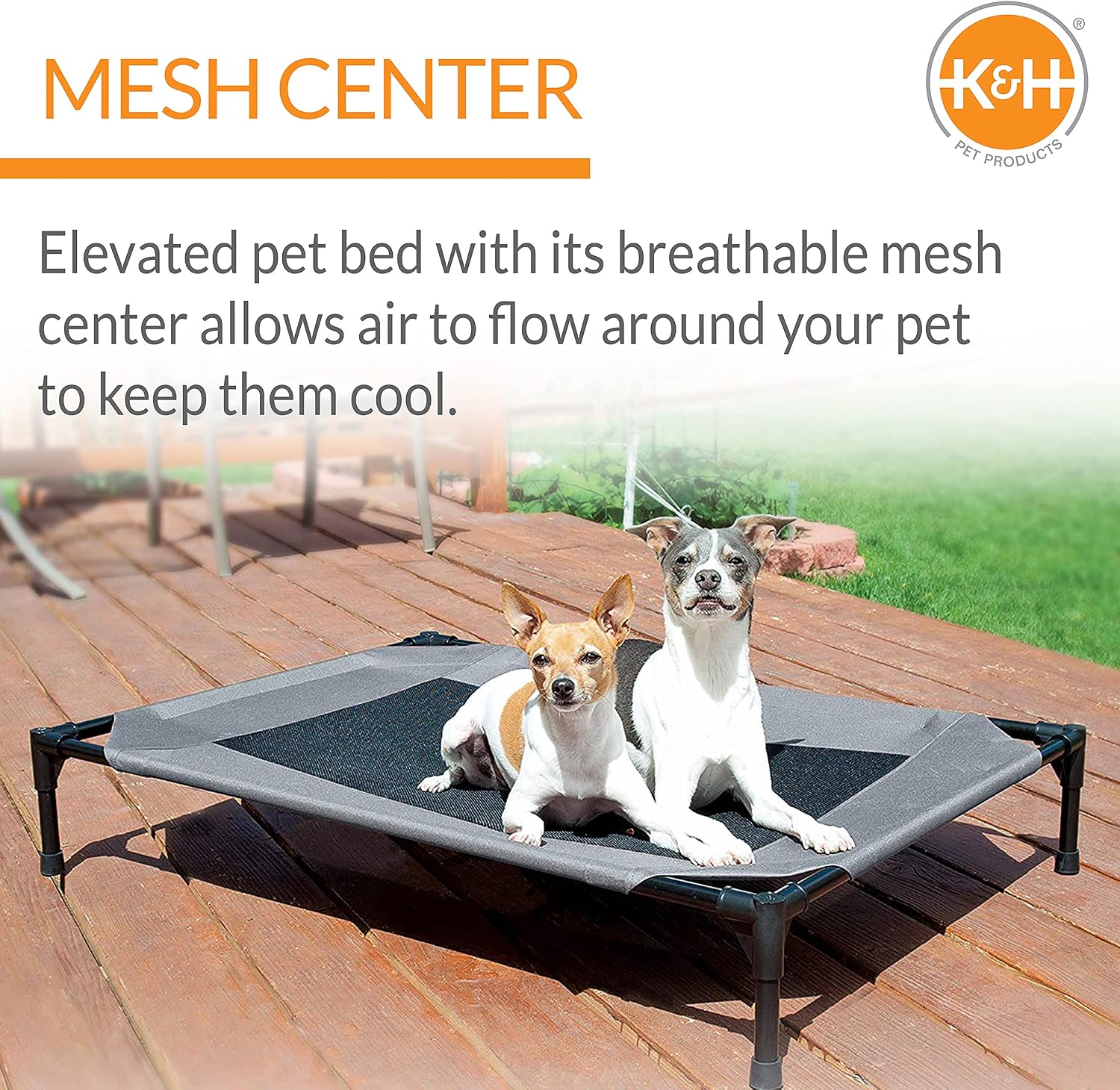 Outdoor elevated dog bed - cooling raised dog bed for small & medium pets, breathable mesh center hammock design, indoor/outdoor washable cover, portable metal frame, gray, medium 32x25in - view 7