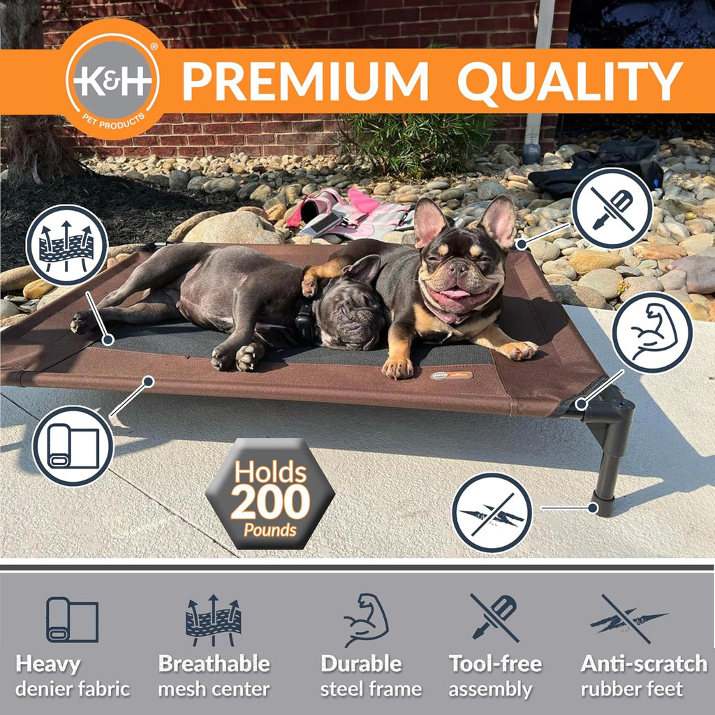Outdoor elevated dog bed - cooling raised dog bed for small & medium pets, breathable mesh center hammock design, indoor/outdoor washable cover, portable metal frame, chocolate, medium 32x25in - view 2