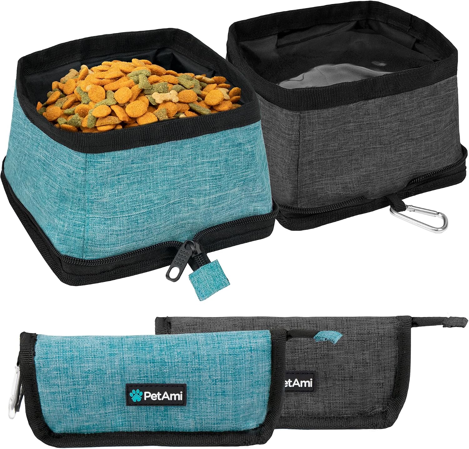 Collapsible Dog Bowls 2 Pack, Food and Water Bowls Travel Set, Portable Pet Dish No Spill, Foldable Lightweight BPA Free Leakproof Bowls, Camping Hiking Walking Outdoor Gear Accessories, Blue