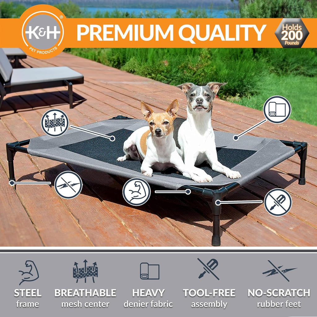 Outdoor elevated dog bed - cooling raised dog bed for medium & large pets, breathable mesh center hammock design, indoor/outdoor washable cover, portable metal frame, gray, large 42x30in - view 2