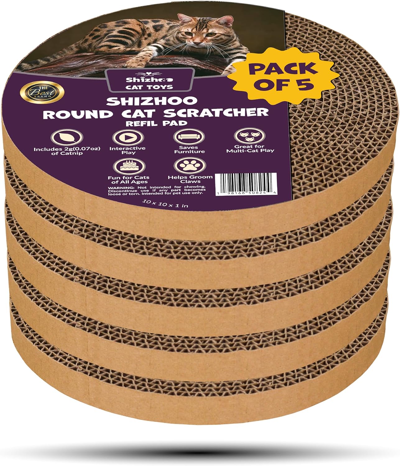 Scratch and spin cat scratcher replacement pads for active play, natural recycled corrugated cardboard, supports pet behaviors, relieves stress - 5 count - view 5