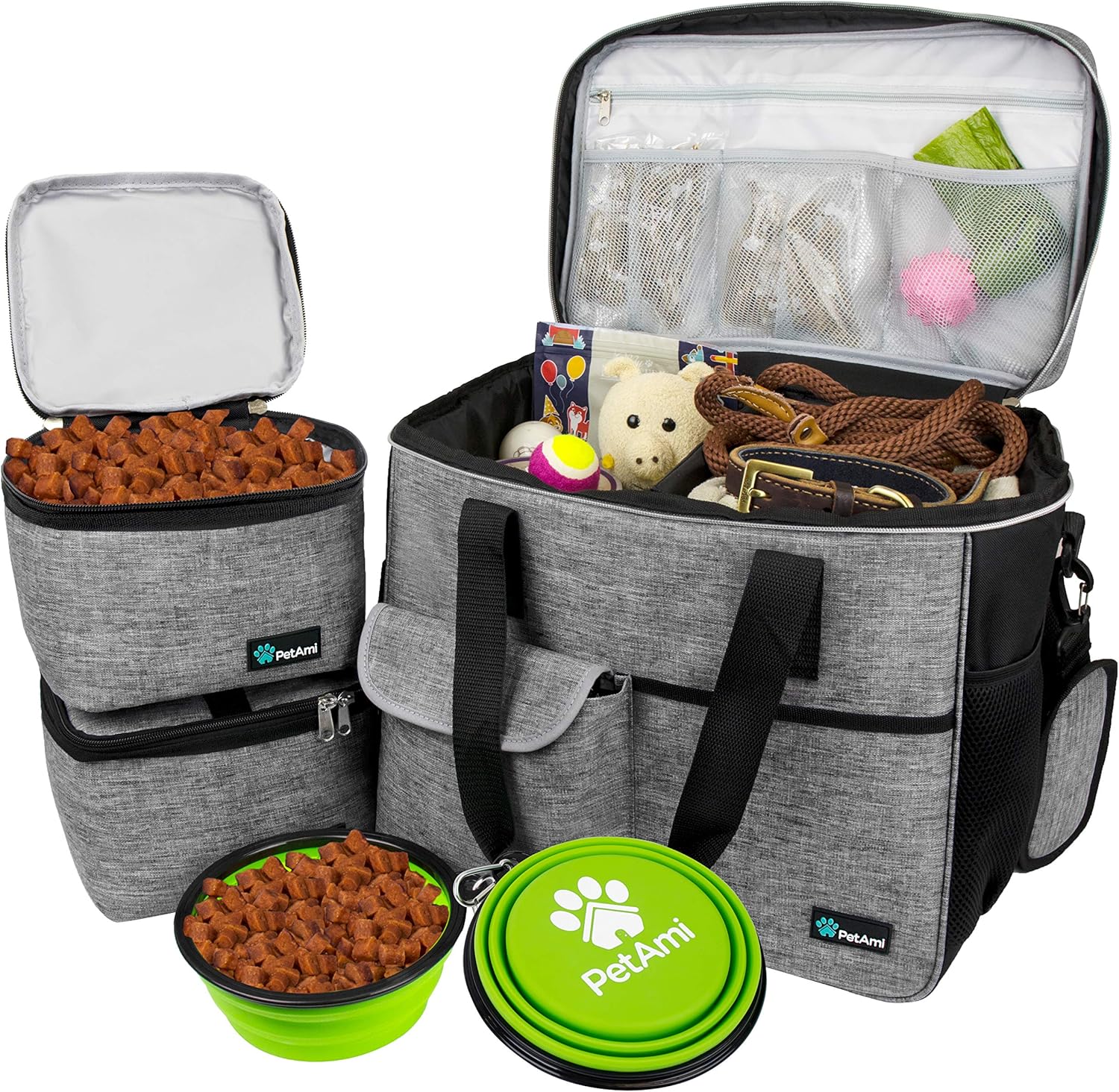 Dog Travel Bag Organizer, Pet Supplies Diaper Tote, Teal Blue Medium | Pet Travel Kit with 2 Food Containers & 2 Collapsible Dog Bowls, Luggage Sleeve, Weekend Getaway Road Trip Camping Essentials - view 3