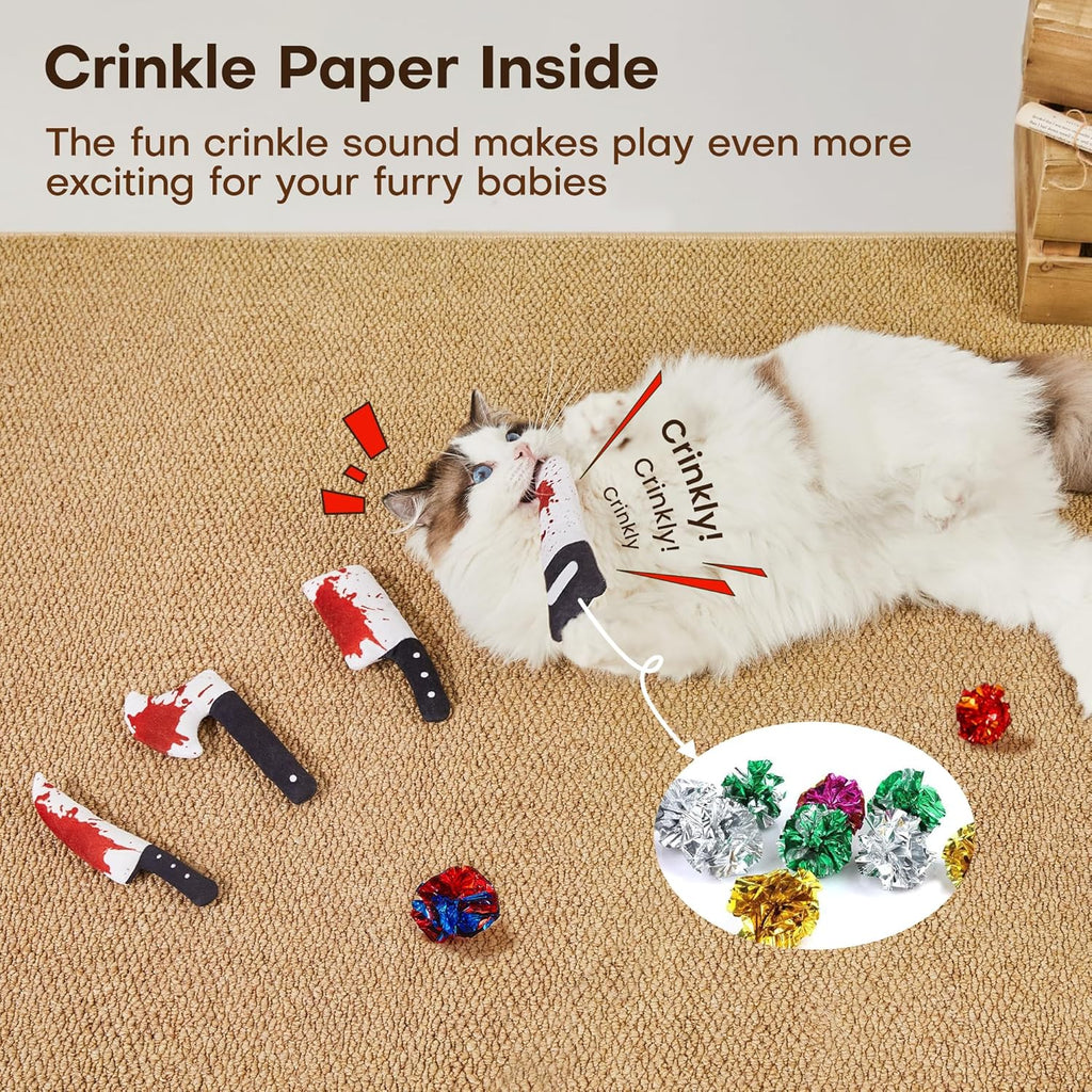 4Pcs Cat Toys, Horror Halloween Knife-Shaped Kitten Catnip Crinkly Sound Toys, Indoor Exercise for All Cat Breeds 6.5 Inches | Crinkly Sound Toys, Indoor Exercise for All Cat Breeds 6.5 Inches - view 4