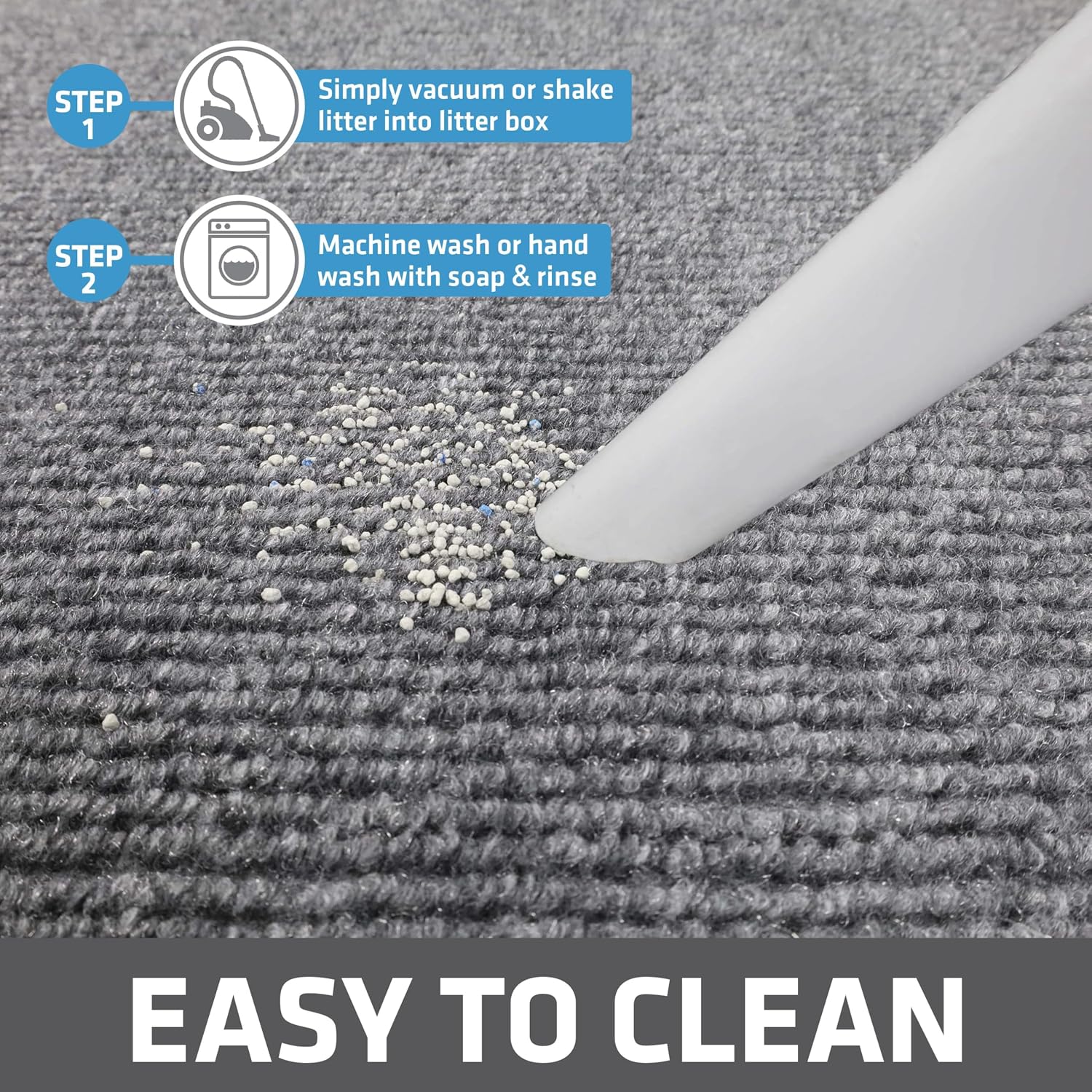 Cat litter box mat, litter trapping mat, grey, 36x47 jumbo XXL | waterproof, urine-proof, absorbent, machine washable, soft on paws, contains mess, protects floors, kitten supplies, USA made - view 5
