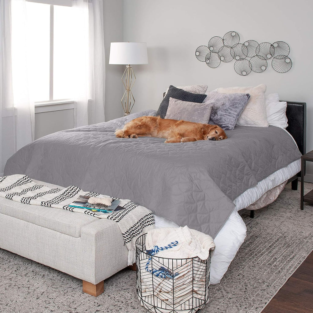 Waterproof & Non-Slip Full Size Mattress Cover Protector for Dogs & Cats, Washable, For Beds, Couches, & Car Seats - Quilted Twill Blanket Mattress Cover - Gray, Medium/Full Size - view 3