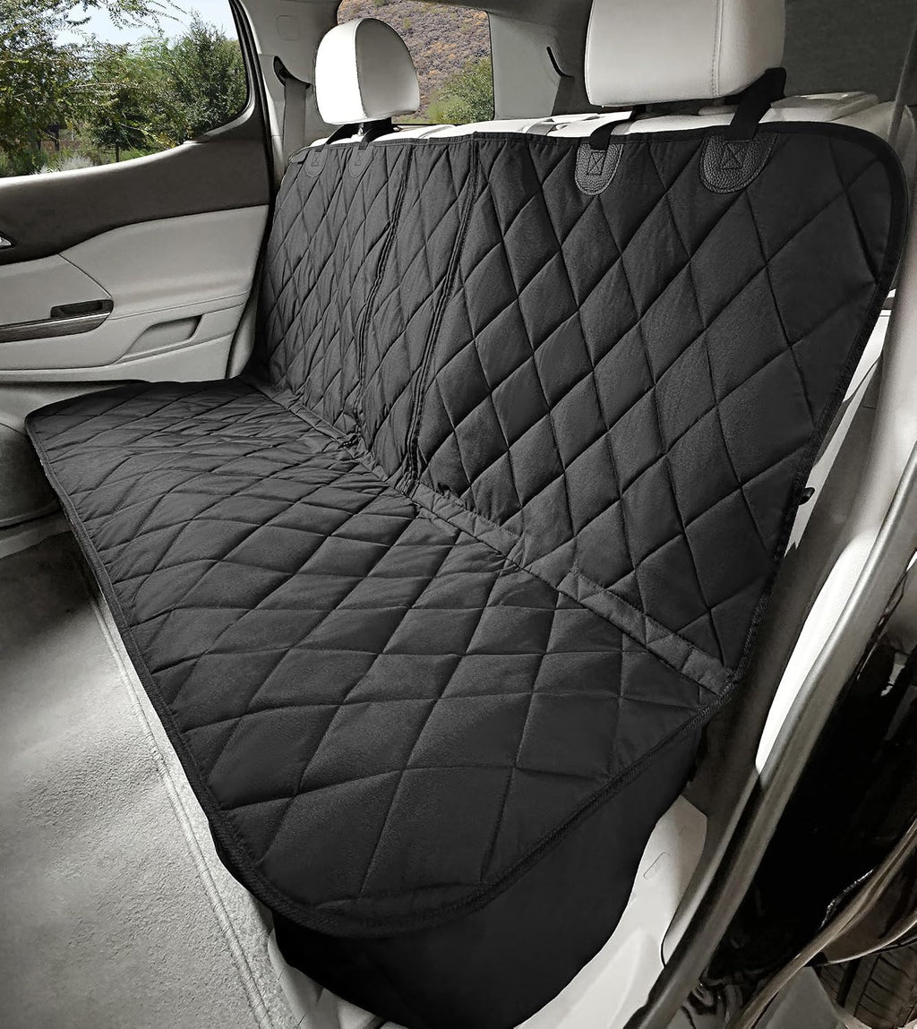 Dog Rear Seat Cover for Fold Down Seats - Fitted, Black Regular | Heavy-duty split design fits 60/40 and 50/50 fold-down seats. No Hammock. K9-Shield waterproof layer. Non-slip backing.