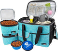 Dog Travel Bag Organizer, Pet Supplies Diaper Tote, Teal Blue Medium | Pet Travel Kit with 2 Food Containers & 2 Collapsible Dog Bowls, Luggage Sleeve, Weekend Getaway Road Trip Camping Essentials