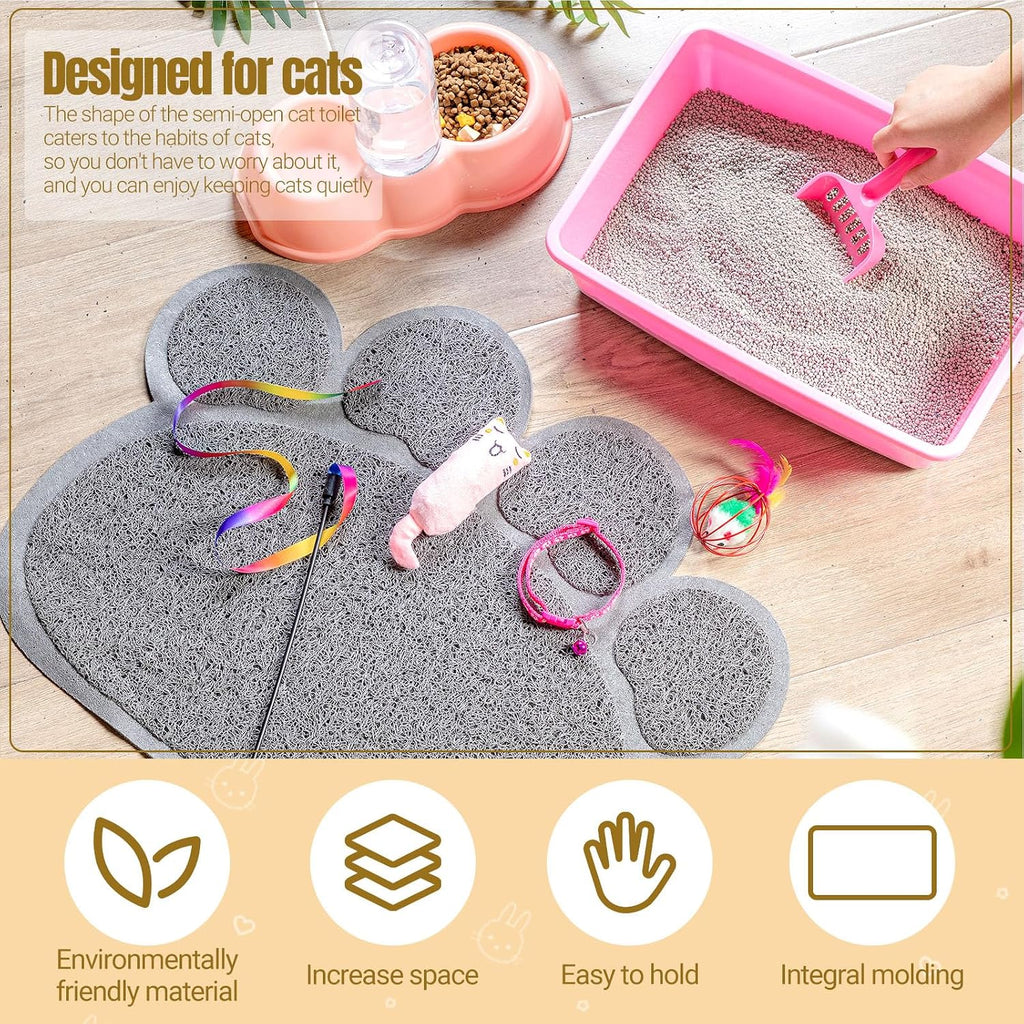 7 pcs small cat kitten starter kit - litter box, paw mat, double bowls, toy teaser stick, collar - essentials kit for 1-3 lbs beginner (pink) - view 3