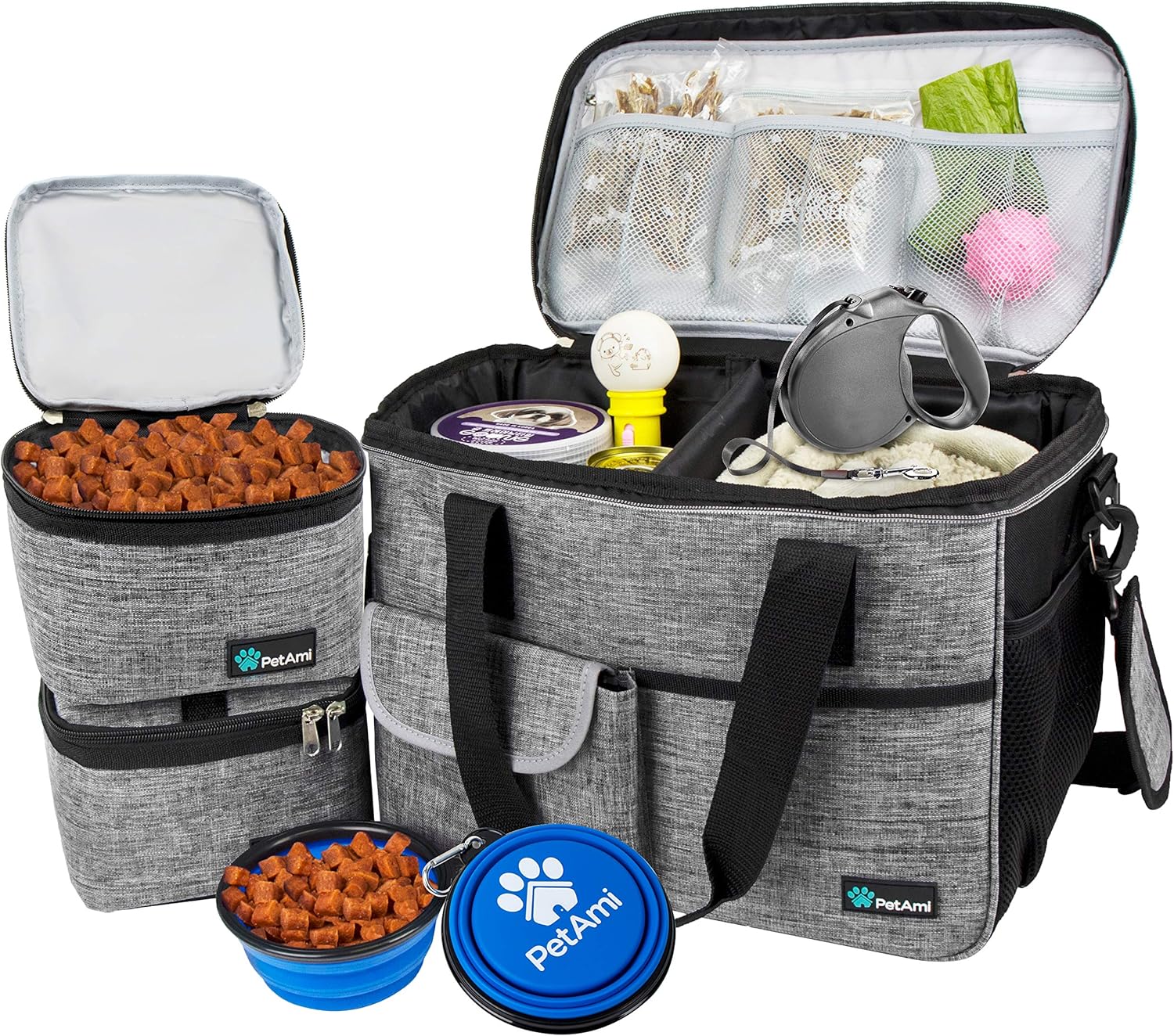Dog Travel Bag Organizer, Pet Supplies Diaper Tote, Teal Blue Medium | Pet Travel Kit with 2 Food Containers & 2 Collapsible Dog Bowls, Luggage Sleeve, Weekend Getaway Road Trip Camping Essentials - view 7