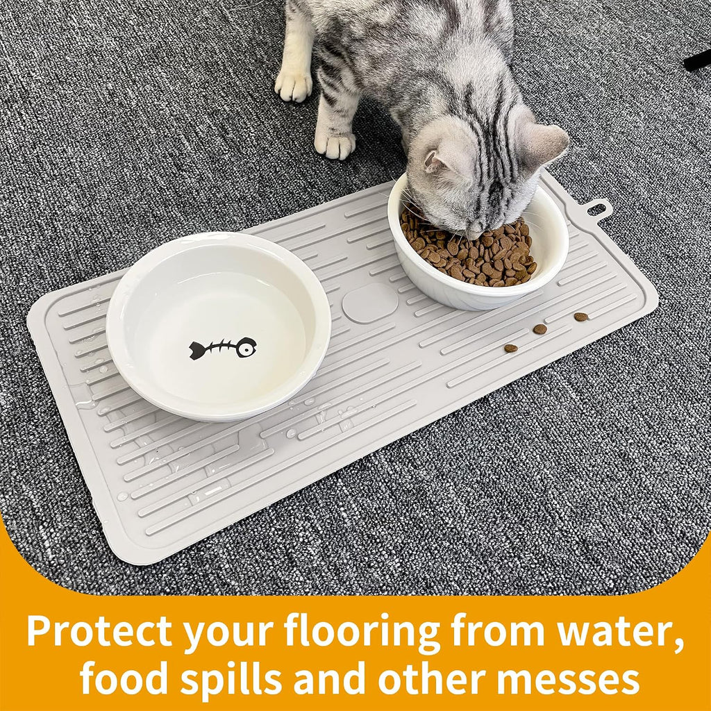 Pet Placemat for Dog and Cat, Anti-Slip Waterproof Dogs Feeding Mat Prevent Food and Water Overflow, Bowl Mats Suitable for Medium and Small Pets, Cream, Silicone - view 7
