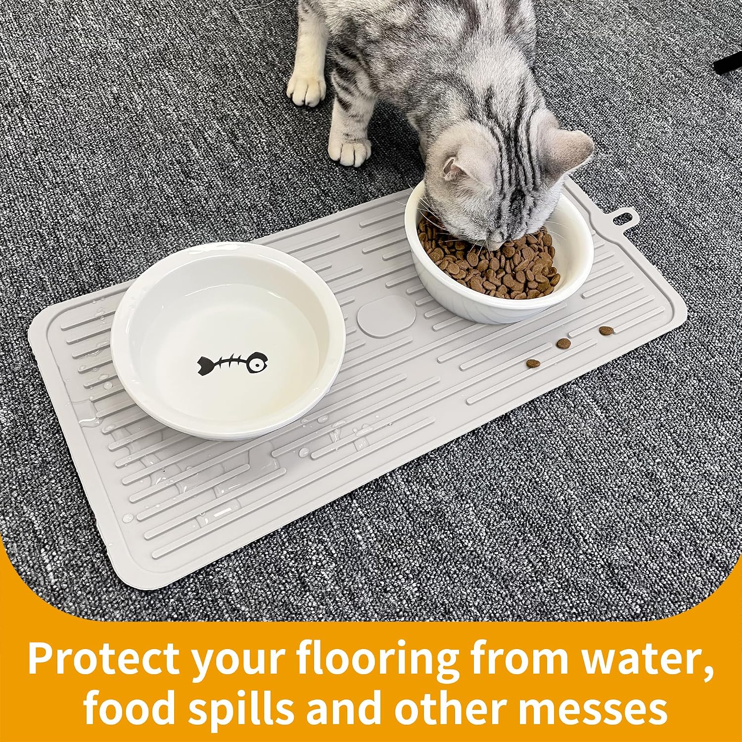 Pet Placemat for Dog and Cat, Anti-Slip Waterproof Dogs Feeding Mat Prevent Food and Water Overflow, Bowl Mats Suitable for Medium and Small Pets, Cream, Silicone - view 7