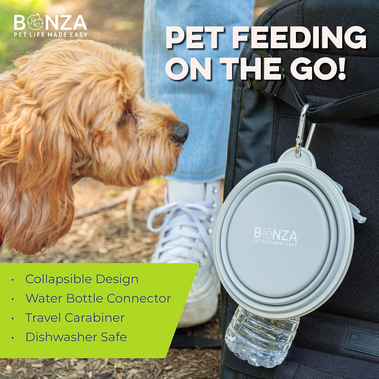 Collapsible Dog Water Bowl - BPA-Free Silicone Dog Dish - Reinforced Rim Collapsible Bowl - Carabiner Clip Travel Dishes for Pets - for Hiking, Camping & Car Trips - Large 33 Oz, Navy Blue - view 2