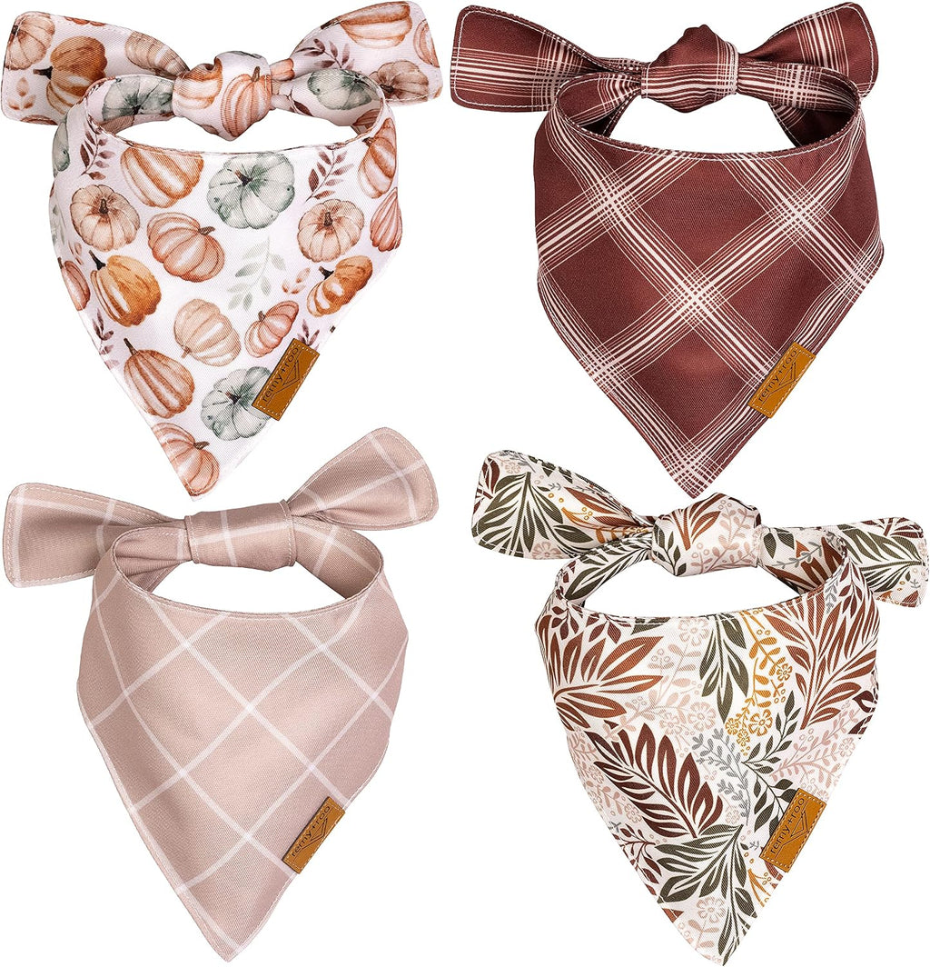 Amber Fall Dog Bandanas Large - 4 Pack - Plaid | Fall Collection | Premium Polyester Fabric | Adjustable Patented Fit | Large 4 Pack