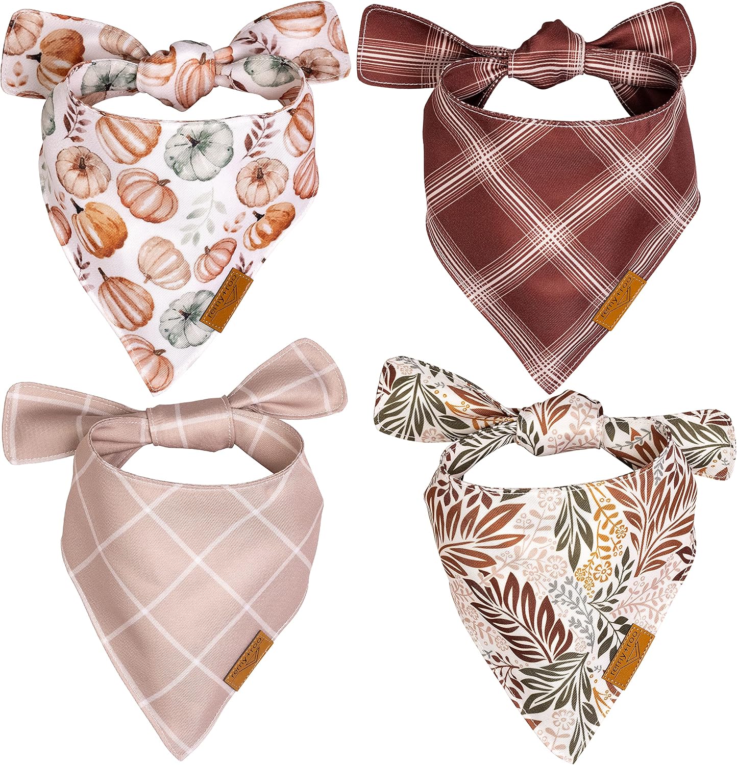 Amber Fall Dog Bandanas Large - 4 Pack - Plaid | Fall Collection | Premium Polyester Fabric | Adjustable Patented Fit | Large 4 Pack