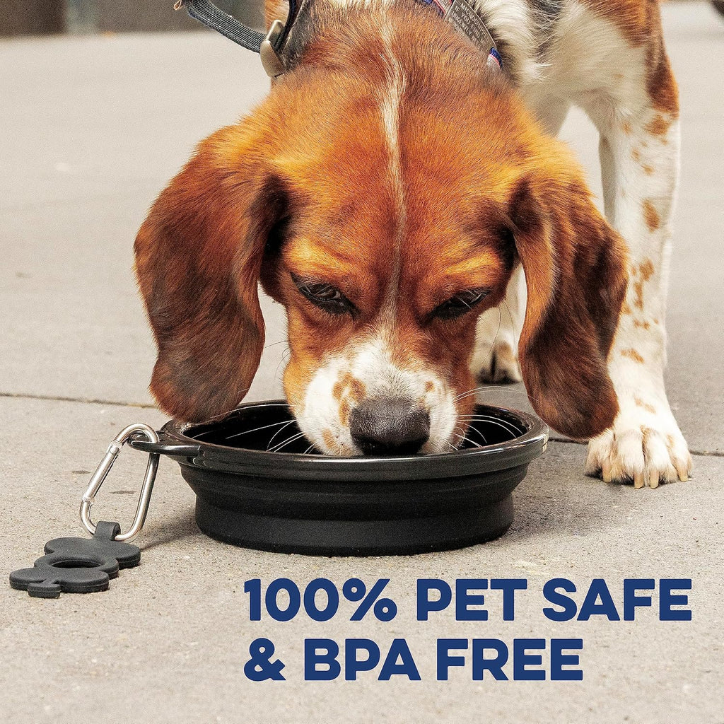 Collapsible Dog Water Bowl - BPA-Free Silicone Dog Dish - Reinforced Rim Collapsible Bowl - Carabiner Clip Travel Dishes for Pets - for Hiking, Camping & Car Trips - Large 33 Oz, Navy Blue - view 8